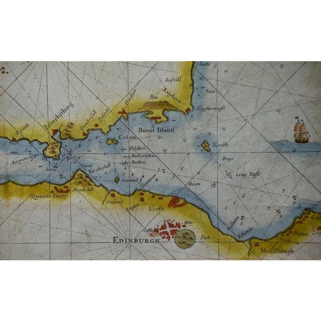Edinburgh, Scotland: A 17th Century Hand-Colored Sea Chart of the Coast of Edinburgh, Scotland, 1693 For Sale - Image 4 of 5