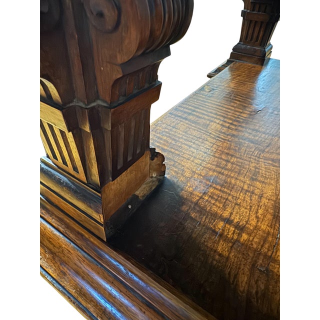 Wood Fine German Renaissance Revival Walnut Console Table With Inlaid Marquetry and Provenance-Inscribed Rouge Marble TopCirca 1875–1890 For Sale - Image 7 of 18