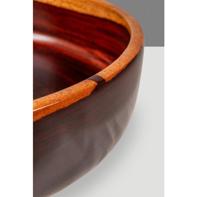 Mid-Century Modern Wood-Turned Hand-Crafted Serving Bowl in Solid Mahogany, C. 1970s For Sale - Image 14 of 16