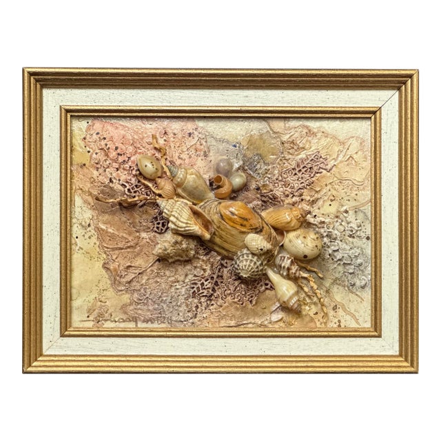 Abstract Mixed Media Coastal Shell & Sea Fan Framed Oil Painting For Sale