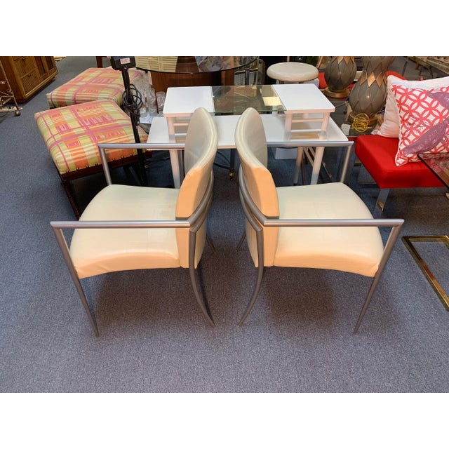 Mid-Century Modern Hickory Business Furniture Faux Croc and Metal Arm Chairs - A Pair For Sale - Image 3 of 10