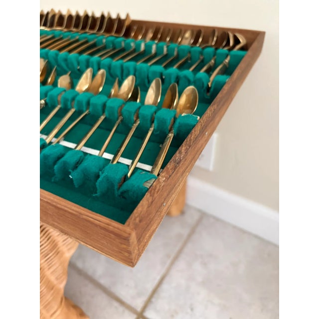 Wood Mid 20th Century Complete Set 12 Person Vintage Thai Bronzeware & Teak Case – 144 Pieces For Sale - Image 7 of 17