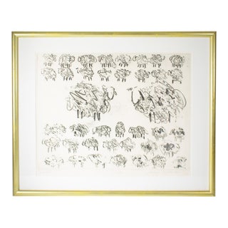1973 Abstract Intaglio Print of Sheep by Jennifer Wildman For Sale