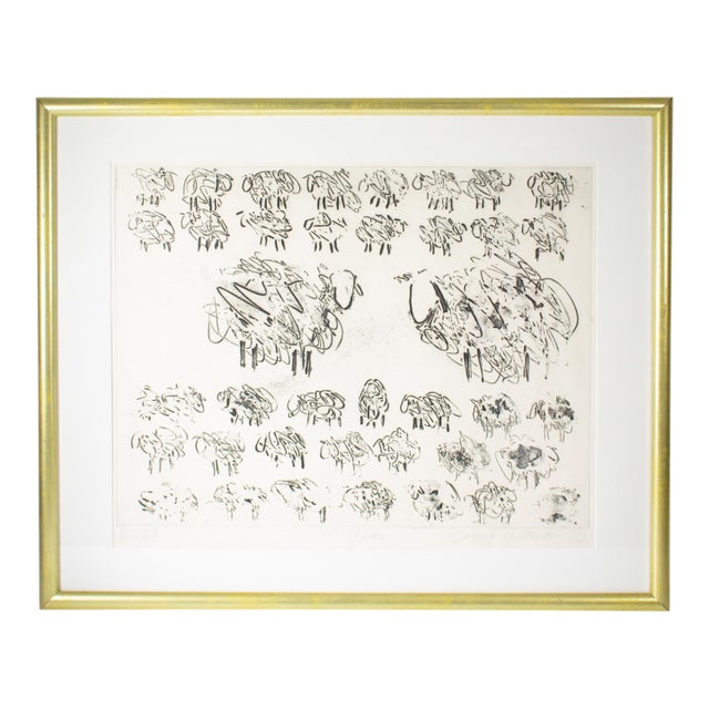 1973 Abstract Intaglio Print of Sheep by Jennifer Wildman For Sale