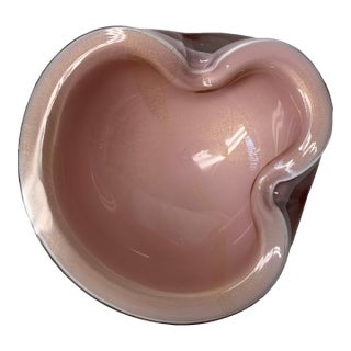 Vintage Alfredo Barbini Pink Cased Art Glass Dish With Aventurine Gold Flecks 2 LBS For Sale