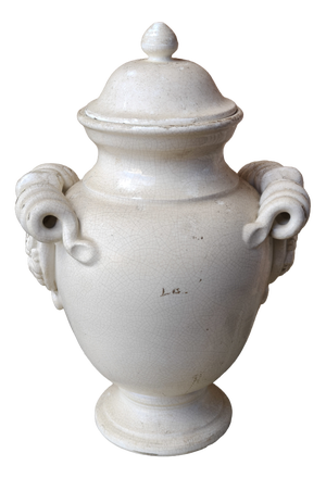 Ivory Lacquered Urn with Lid and Scroll Handles