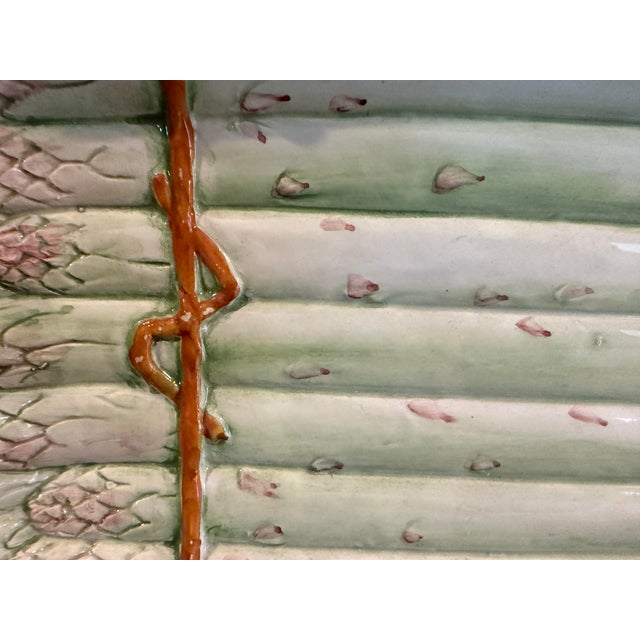 Mid 20th Century Vintage Hand-Painted Italian Majolica Aspargus Platter For Sale - Image 5 of 9