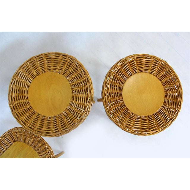 Mid-Century Rattan Stools attributed to Jan Kalous for Úluv, Czechoslovakia, 1960s, Set of 3 For Sale - Image 4 of 16