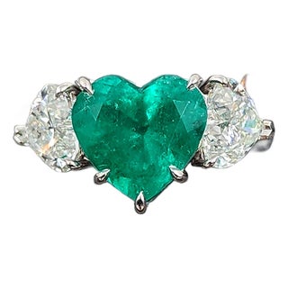 3.11 Ct Gia Certified Colombian Emerald & Diamond Ring Size 6.5 For Sale