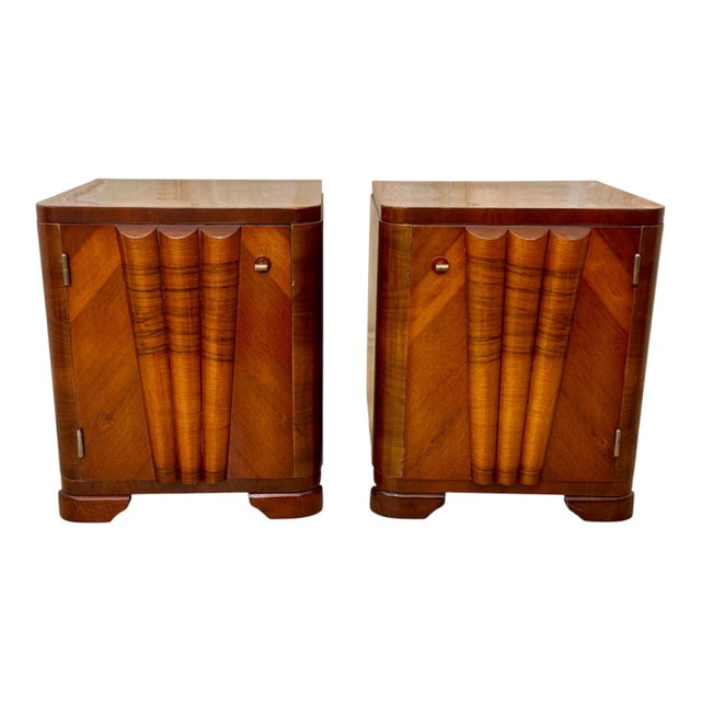 Art Deco Nightstands in Walnut Root Veneer with Conical Columns, 1930s, Set of 2 For Sale - Image 9 of 14