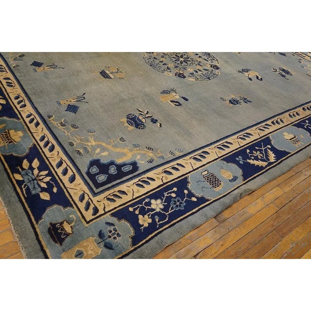 Lovely Blue Color With Unique Floral Design Antique Chinese Peking Rug For Sale In New York - Image 6 of 9