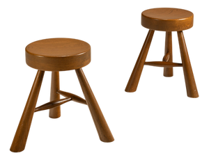 Three-Legged Stools in Ash in the style of Charlotte Perriand, 1970s, Set of 2