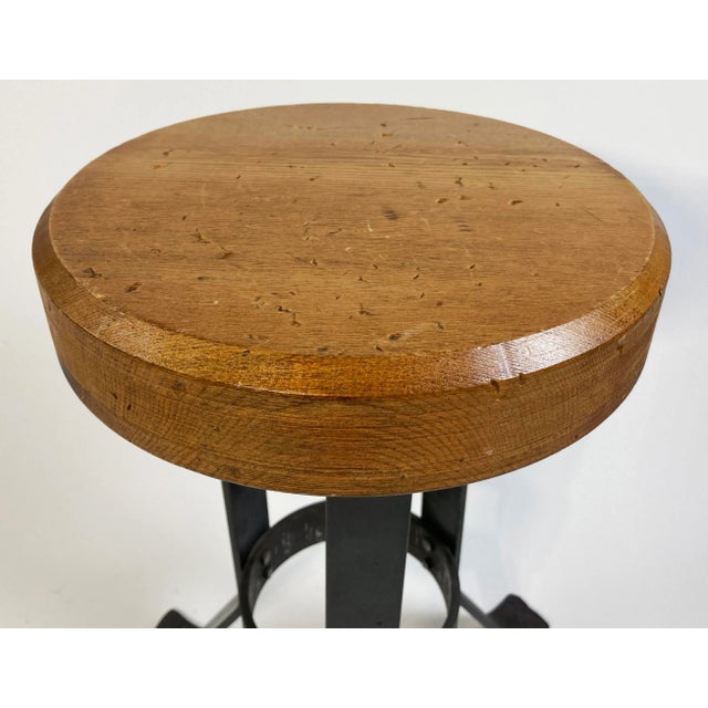 Modern Mid 20th Century Industrial Wood and Steel Stool For Sale - Image 3 of 5