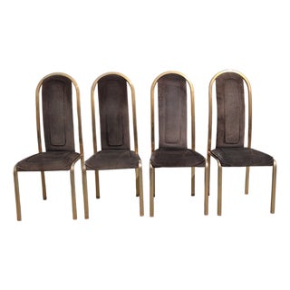 Fabric and Brass Chairs, 1970s, Set of 4 For Sale
