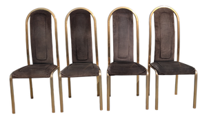 Fabric and Brass Chairs, 1970s, Set of 4