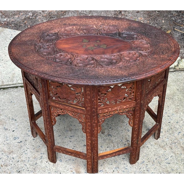 Vintage Anglo-Indian Moroccan Folding Table With Brass Inlay For Sale - Image 12 of 12