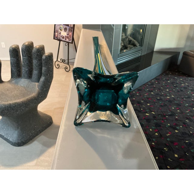 Mid-Century Modern 1960s Tall Murano Style Teal Glass Vase For Sale - Image 3 of 5