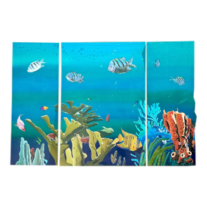 Vintage Monumental Paul Youngblood Original Undersea Oil Tryptic on Canvas