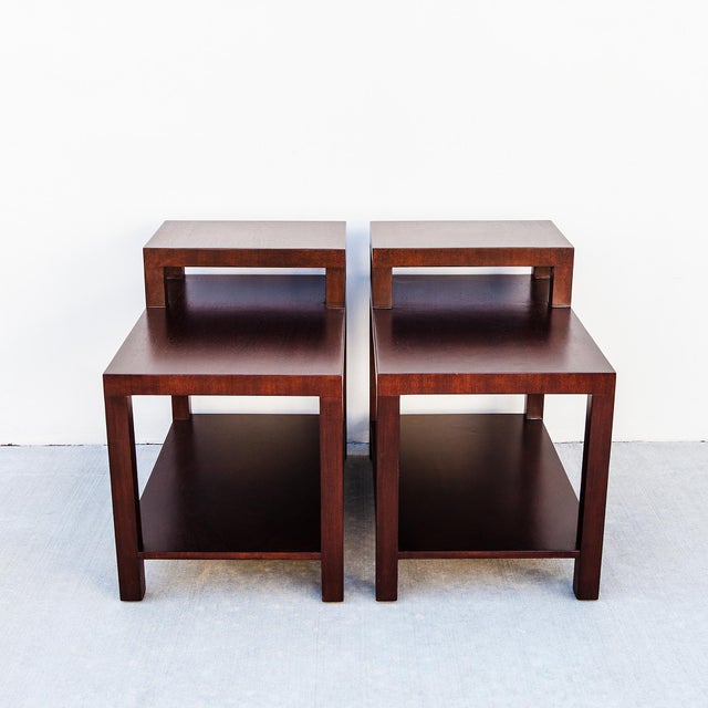 Mid-Century Modern Restored 1950s Robsjohn-Gibbings for Widdicomb Two Tier Mahogany Side Tables For Sale - Image 3 of 12