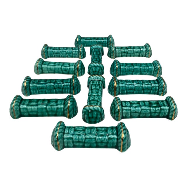 Green Majolica Knife Rests Vallauris, Circa 1950-Set of 12 For Sale