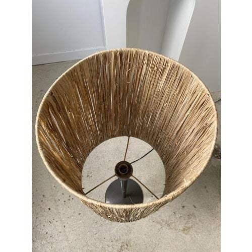 Vintage Metal Lamp with Natural Fiber Lampshade For Sale - Image 3 of 18
