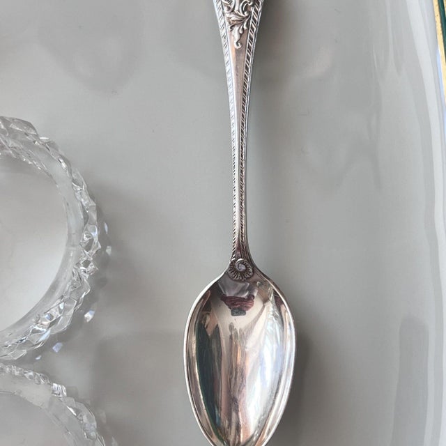 Antique Set of 12 demitasse spoons and sugar tongs in original satin-lined case // hostess gift // coffee service // rococo // shell motif For Sale - Image 13 of 18