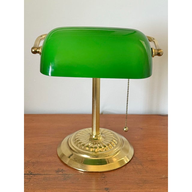 Metal Classic Green Emeraldite Shade Bankers Lamp For Sale - Image 7 of 8