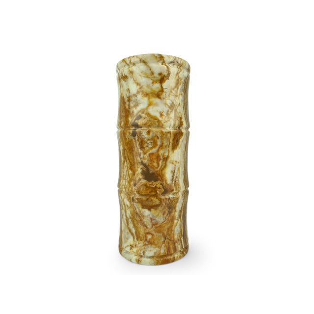 Late 20th Century Modern Cylinder Bamboo Design Carved Solid Onyx Stone Vase For Sale - Image 4 of 11