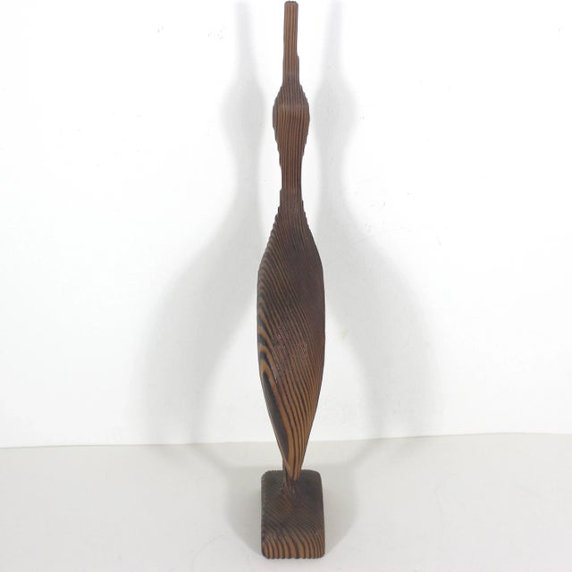 16” Mid Century Modern Wood Crane Vintage Carved Bird Figurine, Tall Handmade Wooden Sculpture MCM Heron Egret Witco Style For Sale - Image 10 of 12
