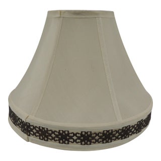 Silk Ecru Color Lampshade With Vegan Brown Leather Trim For Sale