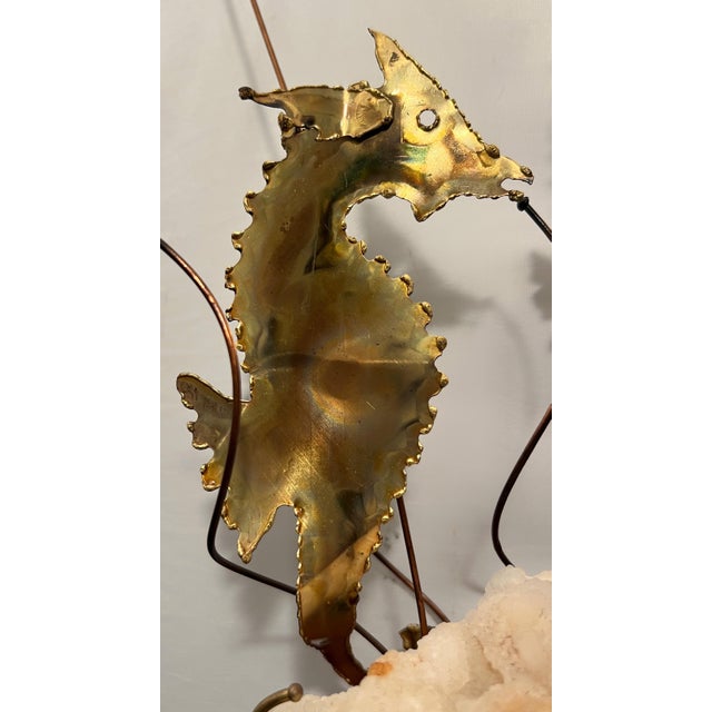 Mid 20th Century Vintage Brass Seahorse Sculpture on Quartz & Teak Base For Sale - Image 5 of 10