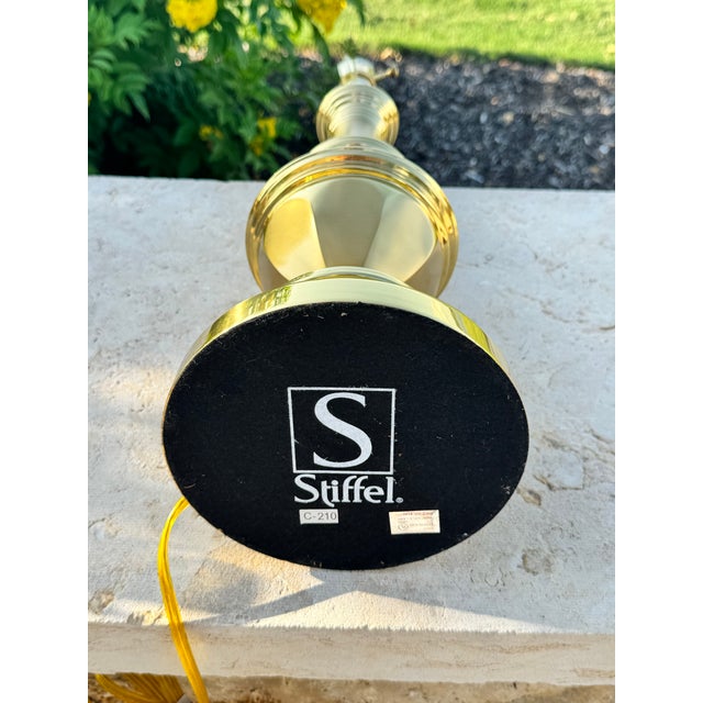 Vintage Signed Stiffel Brass Table Lamp With Original Shade For Sale In Austin - Image 6 of 6