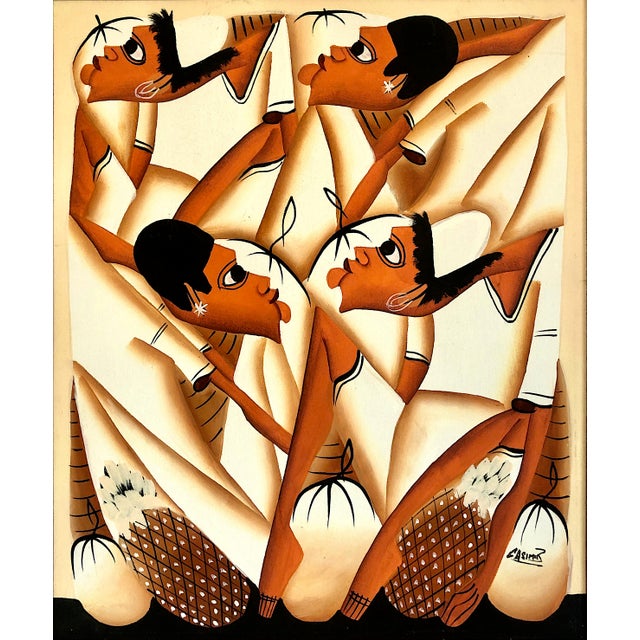 This vibrant artwork is by the celebrated Haitian artist Laurent Casimir (1928–1990). He was a prominent figure in the...