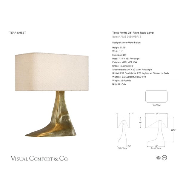 Anne-Marie Barton by Visual Comfort Signature Terra-Forma 23" Right Table Lamp in Museum Brass with Bouclé Shade Designer:...
