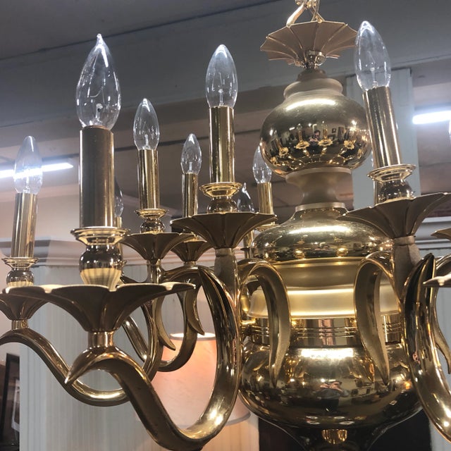 Contemporary Vintage Designer Contemporary Brass Chandelier 16 Lite For Sale - Image 3 of 8