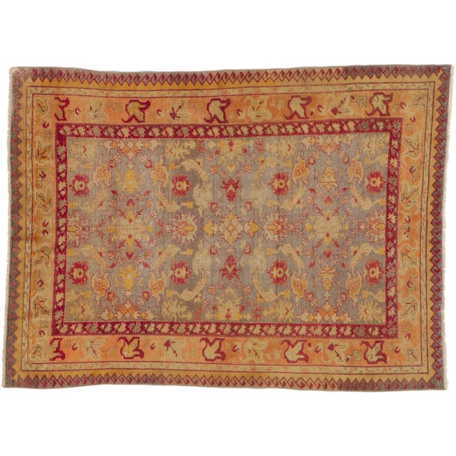 Mid 20th Century Vintage Turkish Oushak Rug - 04'06 X 06'00 For Sale - Image 9 of 9