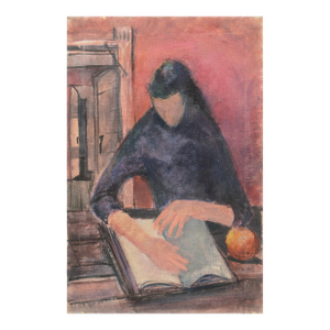 'Study of a Woman Reading' by P. Johnstone, American Mid-Century Figurative Interior Scene Oil