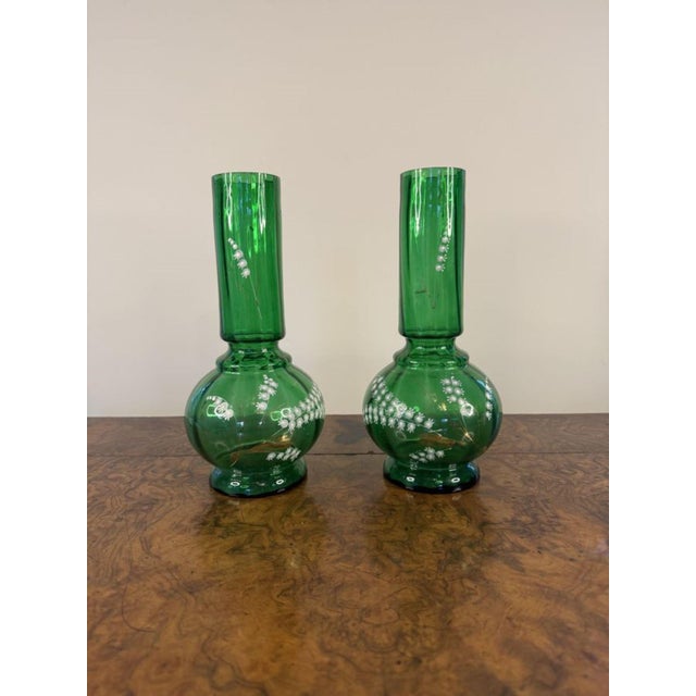1900 - 1909 Antique Green Glass Vases, 1900s, Set of 2 For Sale - Image 5 of 7