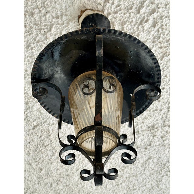 French Iron and Tole Glass-Paneled Lantern, 1970s, Set of 2 For Sale - Image 3 of 10