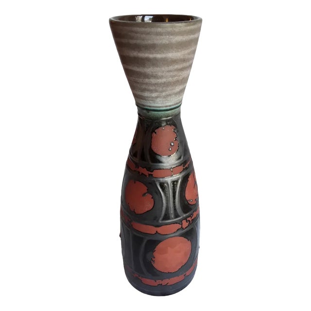 Vintage German Ceramic Vase with Anthracite Black Glaze on Red-Brown, 1970s For Sale
