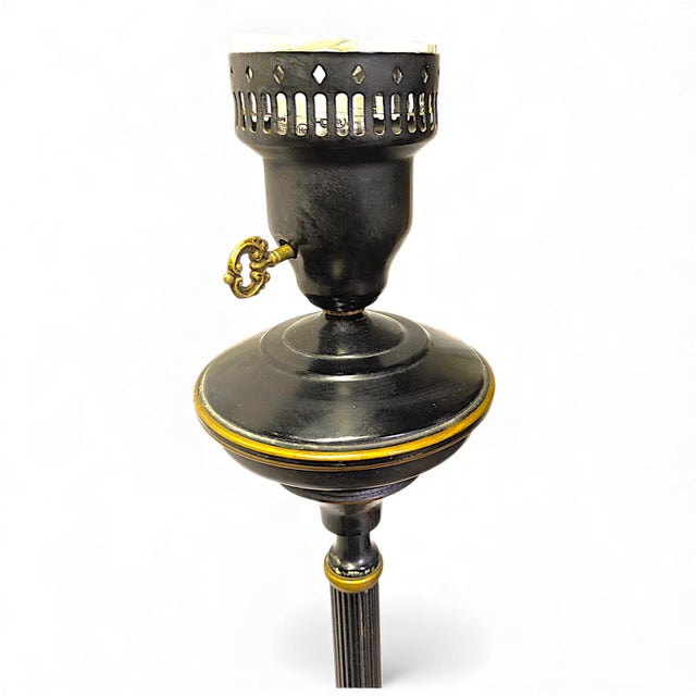 Metal Vintage French Empire Hurricane Lamp Style Black Floor Lamp With Toleware Shade For Sale - Image 7 of 10