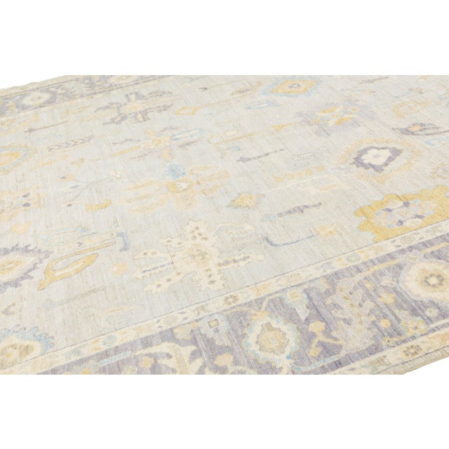 Hand-Knotted Modern Oushak Style Wool Area Rug Muted Silver, Lavender, and Gold For Sale - Image 4 of 10