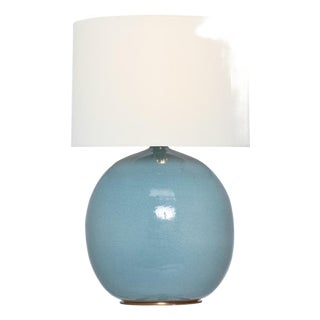 Thomas O'Brien by Visual Comfort Signature Sao Paulo 29" Table Lamp in Crackled Robin with Linen Shade For Sale