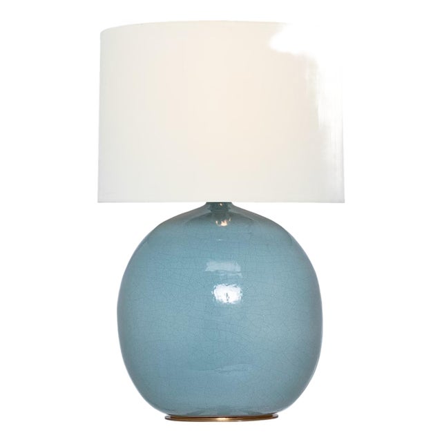 Thomas O'Brien by Visual Comfort Signature Sao Paulo 29" Table Lamp in Crackled Robin with Linen Shade For Sale