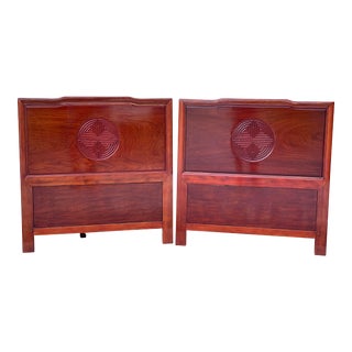 1960s Vintage Ming Style Carved Mahogany Twin Headboards - a Pair For Sale