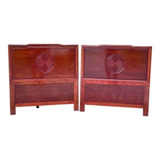 1960s Vintage Ming Style Carved Mahogany Twin Headboards - a Pair For Sale