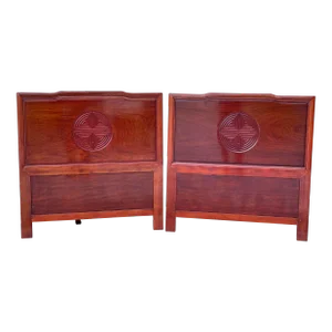 1960s Vintage Ming Style Carved Mahogany Twin Headboards - a Pair