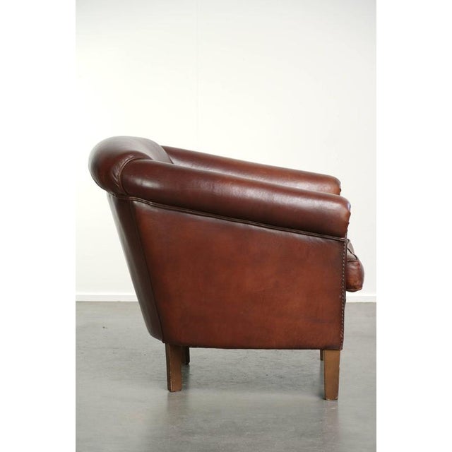 English Sheepskin Club Armchair in Dark Cognac For Sale - Image 3 of 13