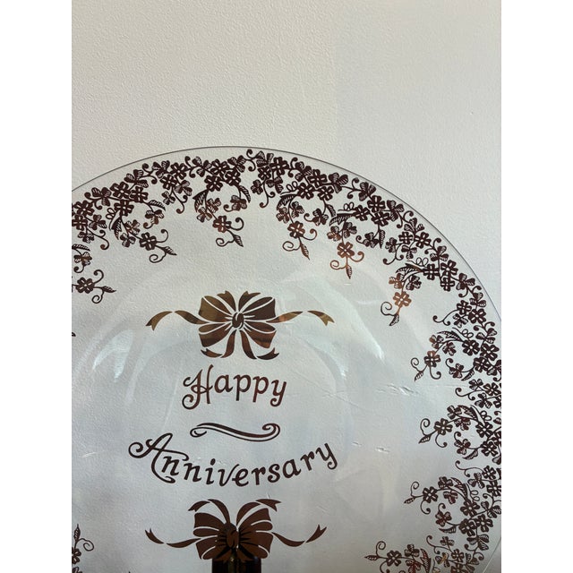 Vintage “Happy Anniversary” Gold Floral Glass Plate and Goblet Set For Sale In Oklahoma City - Image 6 of 9