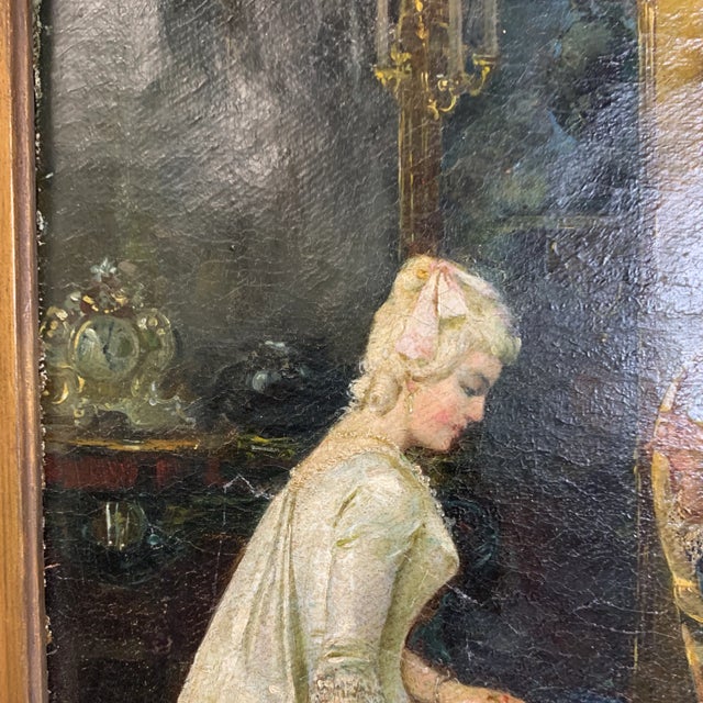 Signed Antique French Interior Oil Painting For Sale - Image 11 of 13
